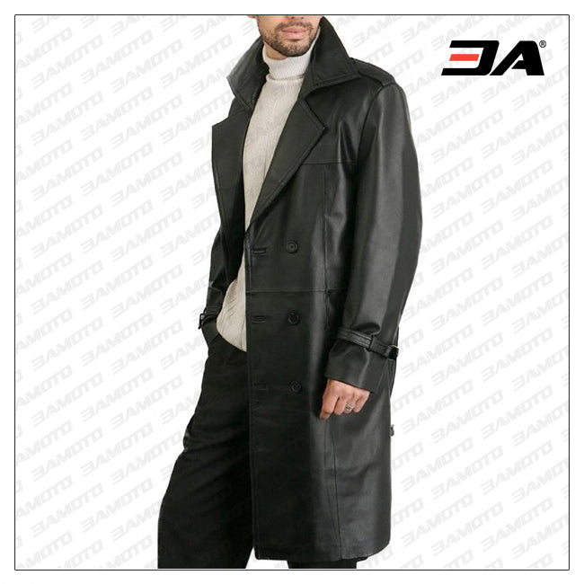 Augusta Black Leather Trench Coat Mens