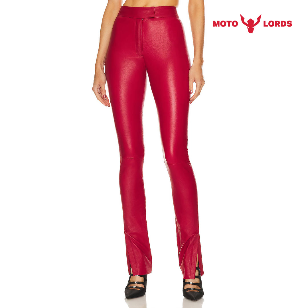 Plus Size Women Skinny Leather Party Pants in Red