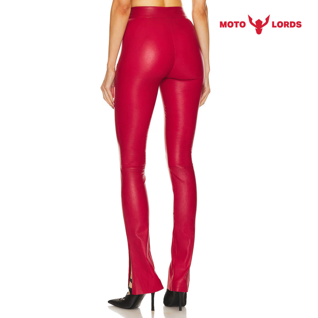 Plus Size Women Skinny Leather Party Pants in Red
