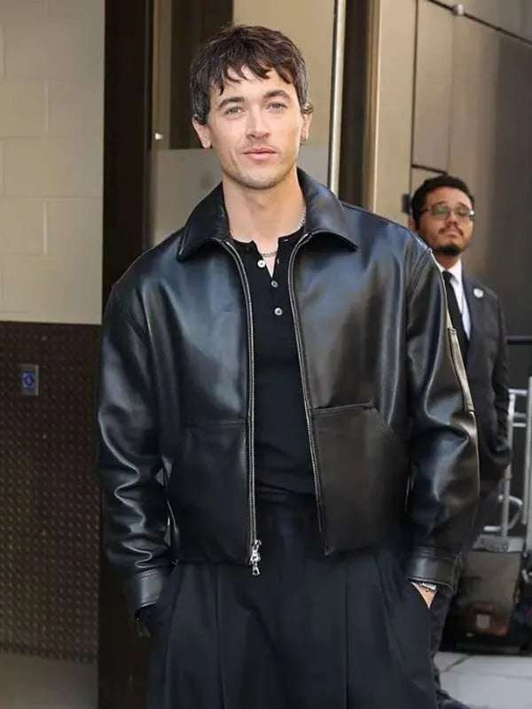 Tom Blyth Good Morning America 2026 Black Leather Jacket