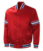 Red Satin Varsity Jacket – Bold & Sporty Avanzar Leather