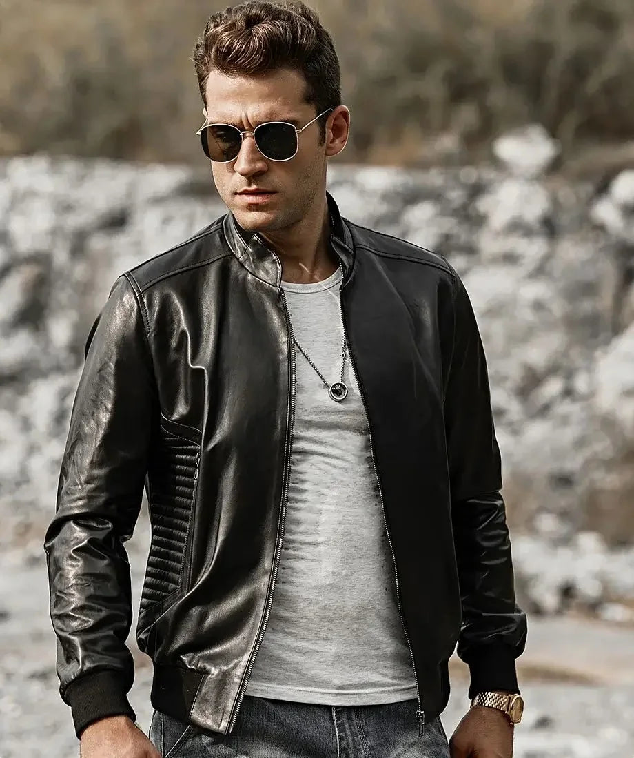 FLAVOR Men's Real Leather Lambskin Jacket