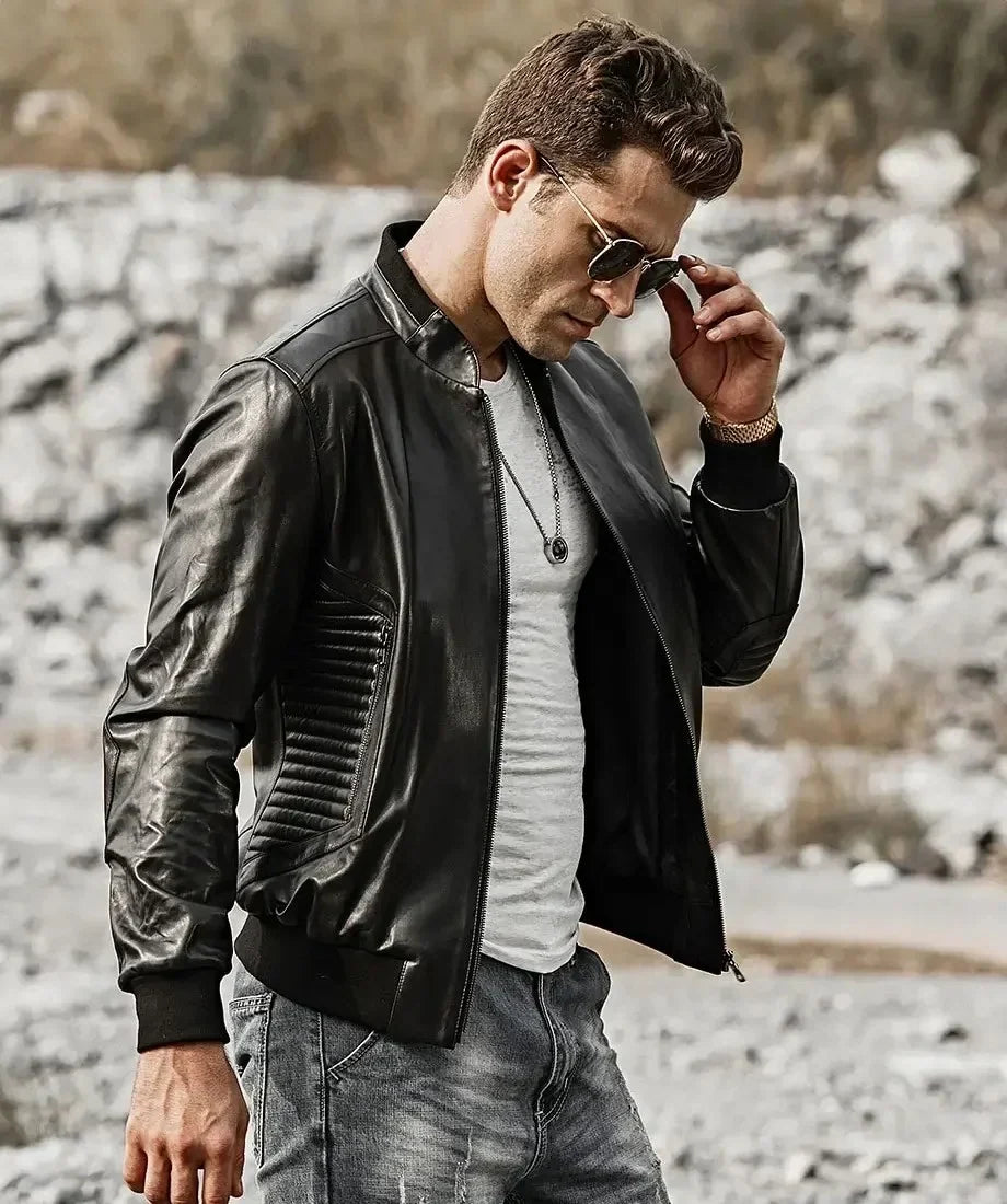 FLAVOR Men's Real Leather Lambskin Jacket