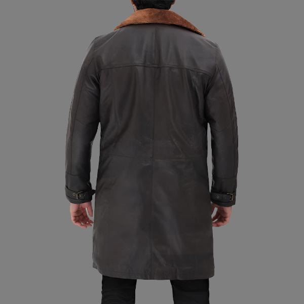 Turlock Dark Brown Shearling Leather Trench Coat Men's