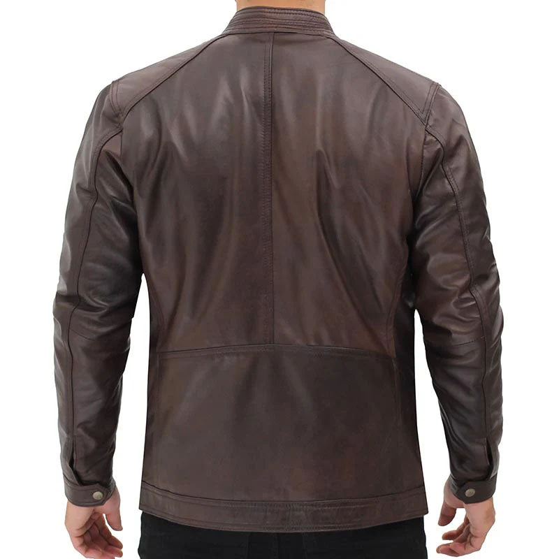 Mens Brown Leather Cafe Racer Jacket Stylish Udine Design for Classic Riders