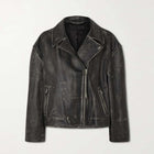 Women Black Motorcycle Goatskin Biker Leather Jacket