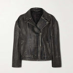 Women Black Motorcycle Goatskin Biker Leather Jacket