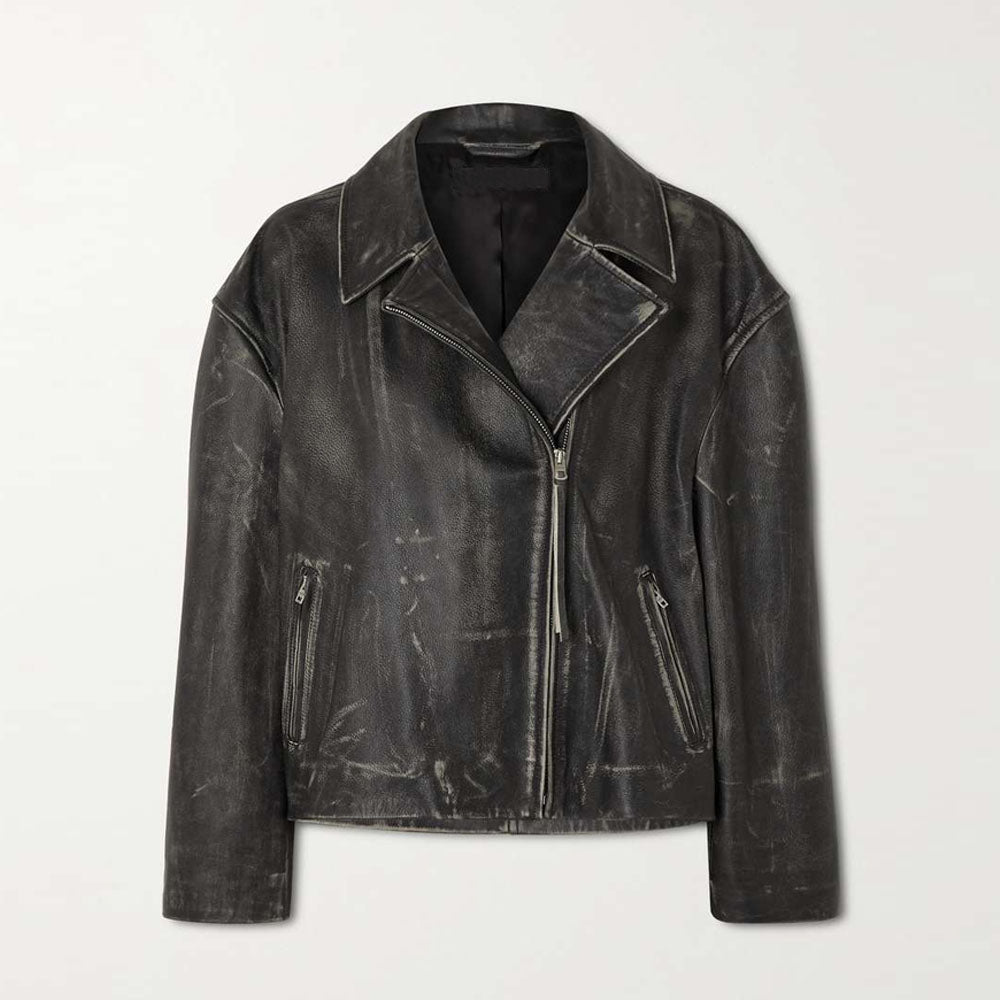 Women Black Motorcycle Goatskin Biker Leather Jacket
