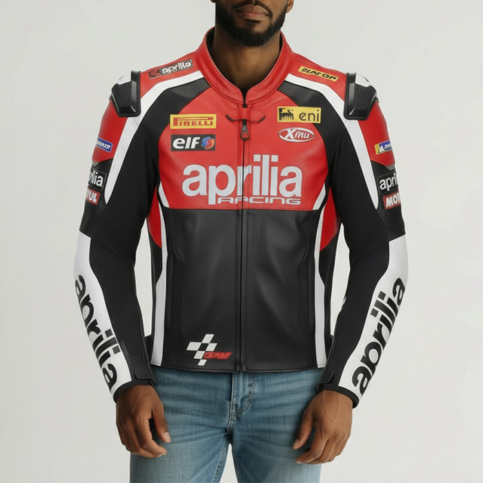 Aprilia Racing Motorcycle Leather Jacket | Red Black White MotoGP
