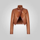 Women Sheepskin Cropped Brown Leather Jacket