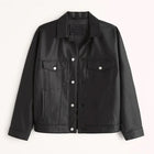Black Men Trucker Plain Leather Jacket