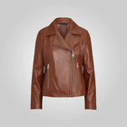 Brown Moto Sheepskin Motorcycle Women Leather Jacket