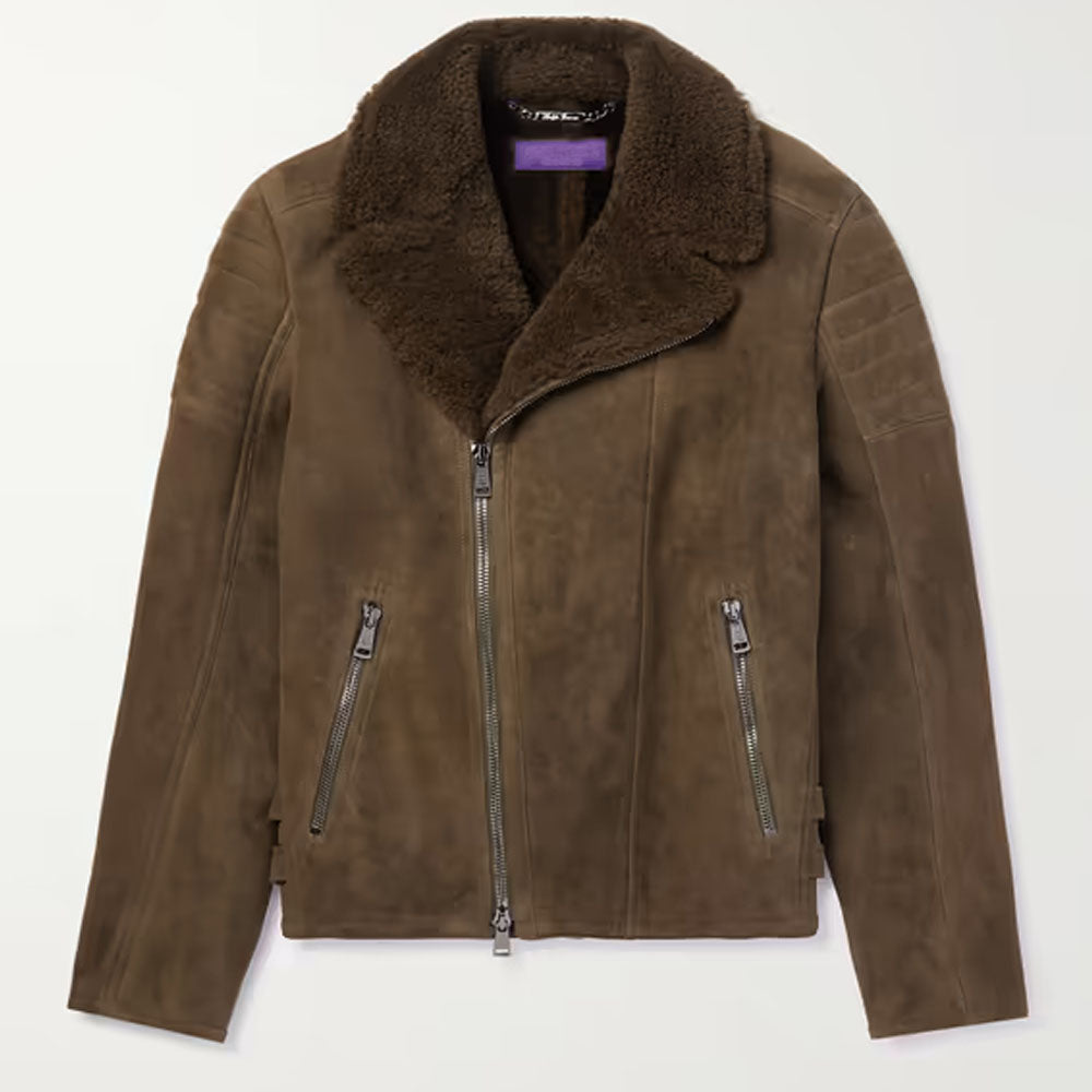 New Men Suede Sheepskin Aviator Pilot Brown RAF Shearling Leather Jacket