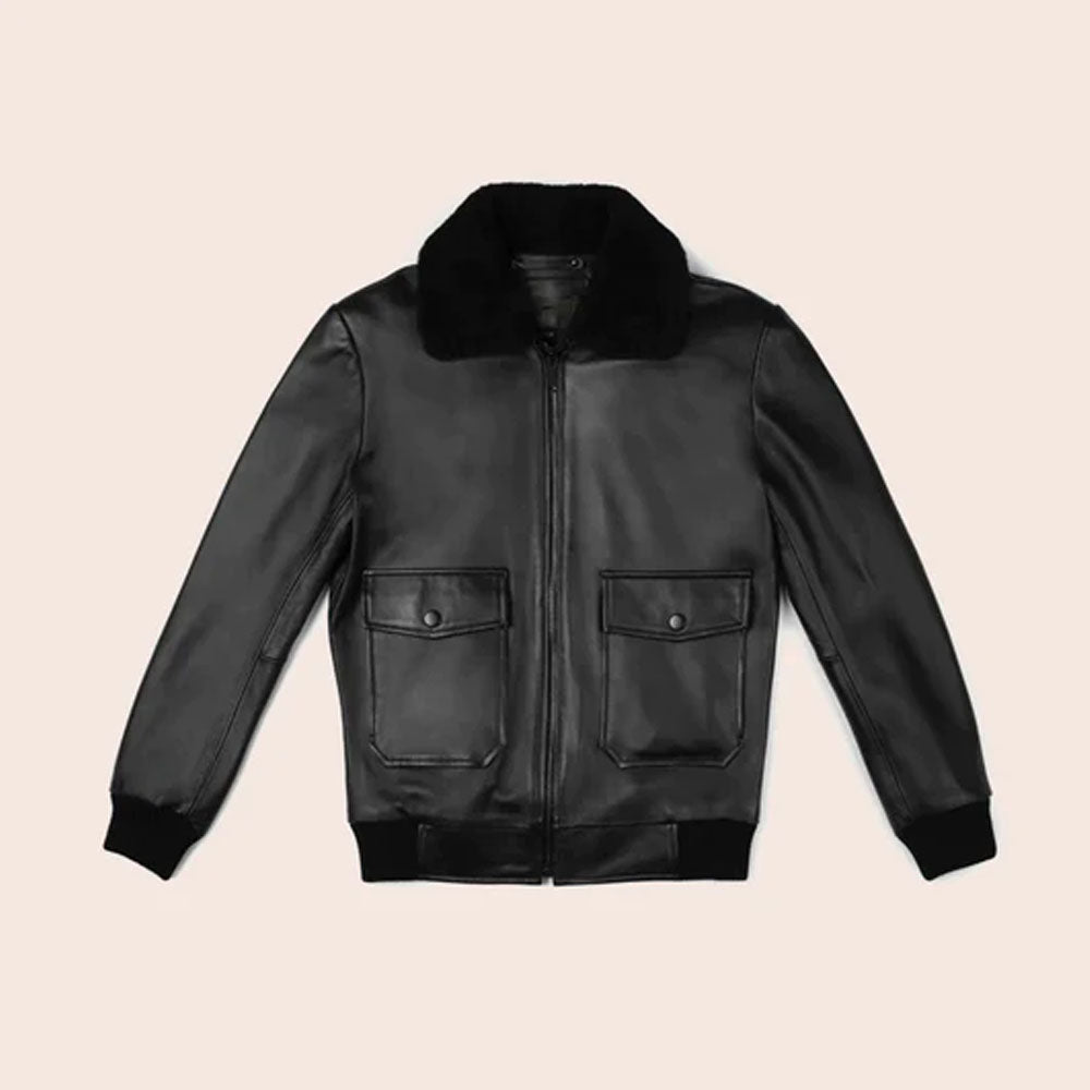 Black Bomber Men's Flight F-1 Leather Jacket