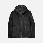 Black Men Sheepskin Hooded Bomber Leather Jacket