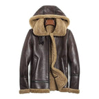 Men Aviator RAF Flying Sheepskin Brown Hooded Shearling Leather Jacket
