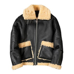 New Men Aviator B3 Bomber Genuine Sheepskin Shearling Leather Jacket Warm Fur Coat