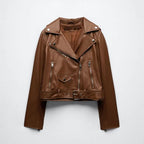 Women Biker Motorcycle Sheepskin Brown Leather Jacket