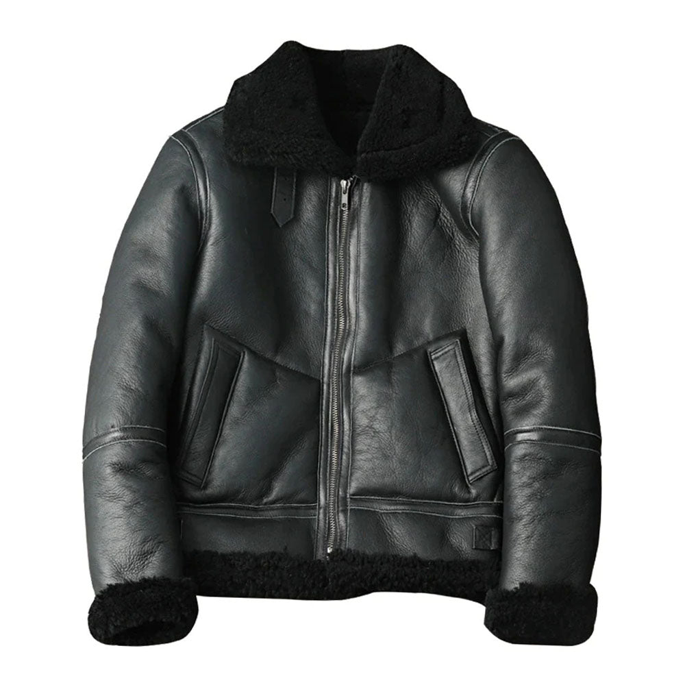 Sheepskin Aviator Flight B3 Pilot Fur Airforce Black Shearling Leather Jacket