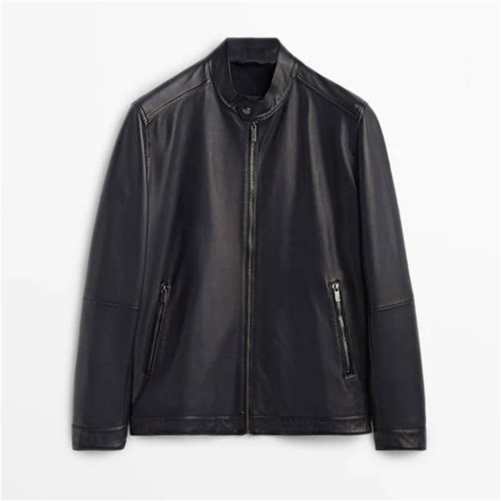 Men Plane Biker Black Leather Jacket