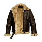 Men Sheepskin Flight RAF Aviator B3 Bomber Brown Fur Shearling Leather Jacket