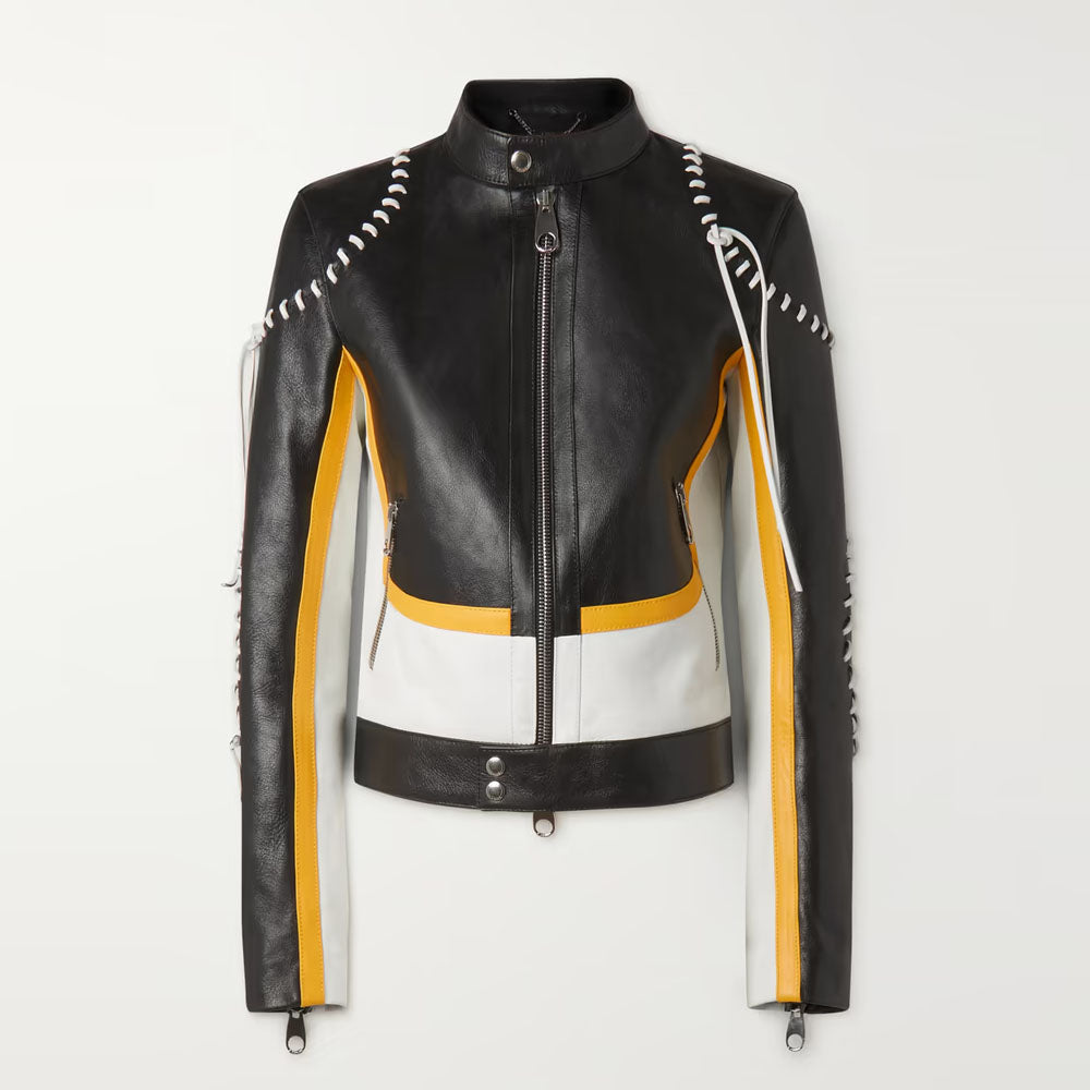 Women Black Sheepskin Motorcycle Riding Leather Biker Jacket