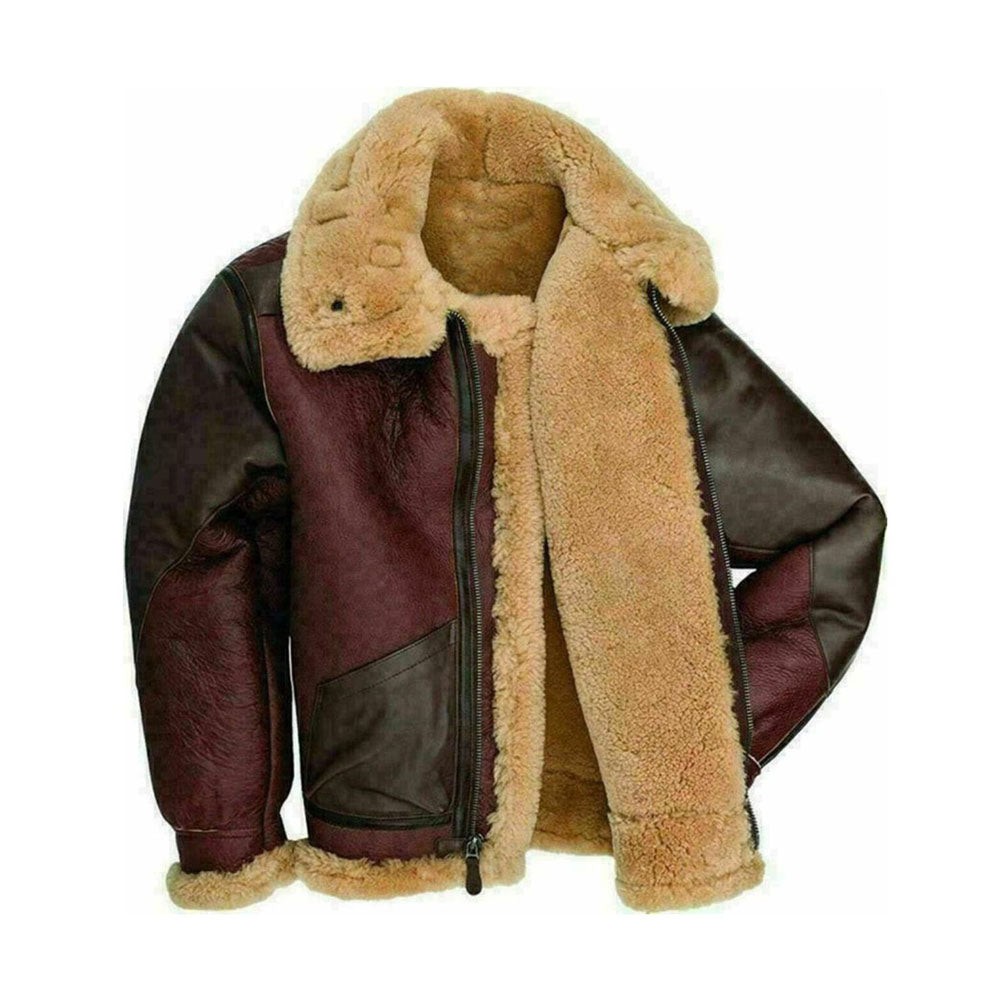 Flying Fur Sheepskin Pilot Maroon Shearling Leather Jacket