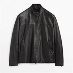 Men Sheepskin Biker Black Leather Jacket
