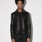 Men Sheepskin Black Trucker Genuine Leather Jacket