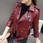 Women's Burgundy Red Sheepskin Leather Biker Jacket