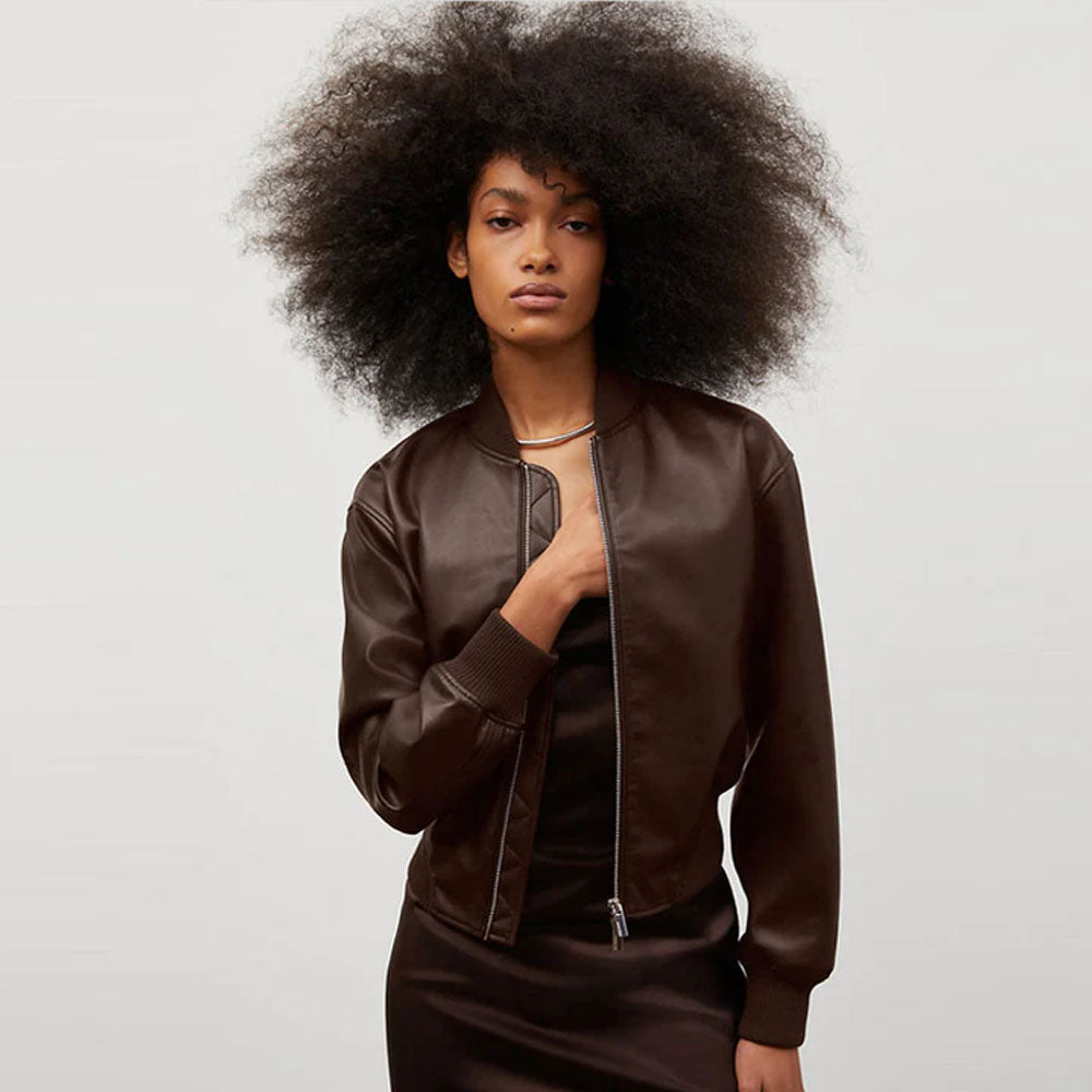 Women Bomber Motorcycle Shearling Aviator B3 Brown Leather Jacket