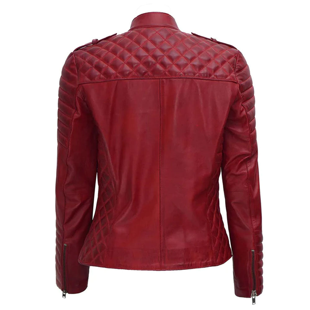 Women Styled Motorcycle Red Lambskin Leather Jacket