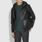 Black Men Sheepskin Hooded Bomber Leather Jacket