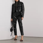 Women Black Sheepskin Motorbike Biker Leather Jacket