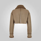 Women Sheepskin Cropped Fur Brown Leather Jacket
