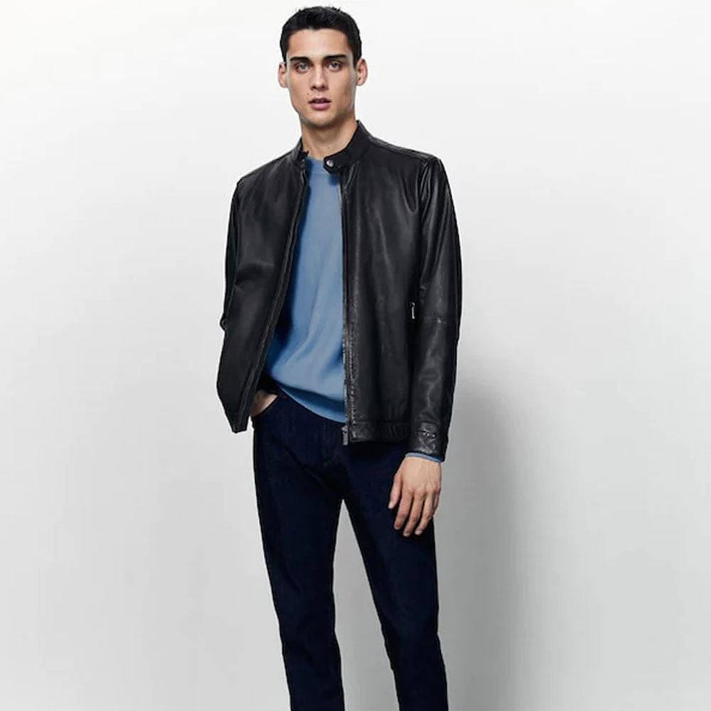 Men Plane Biker Black Leather Jacket