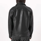 Black Men Trucker Plain Leather Jacket