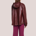 Red Hooded Women Bomber Lambskin Leather Jacket