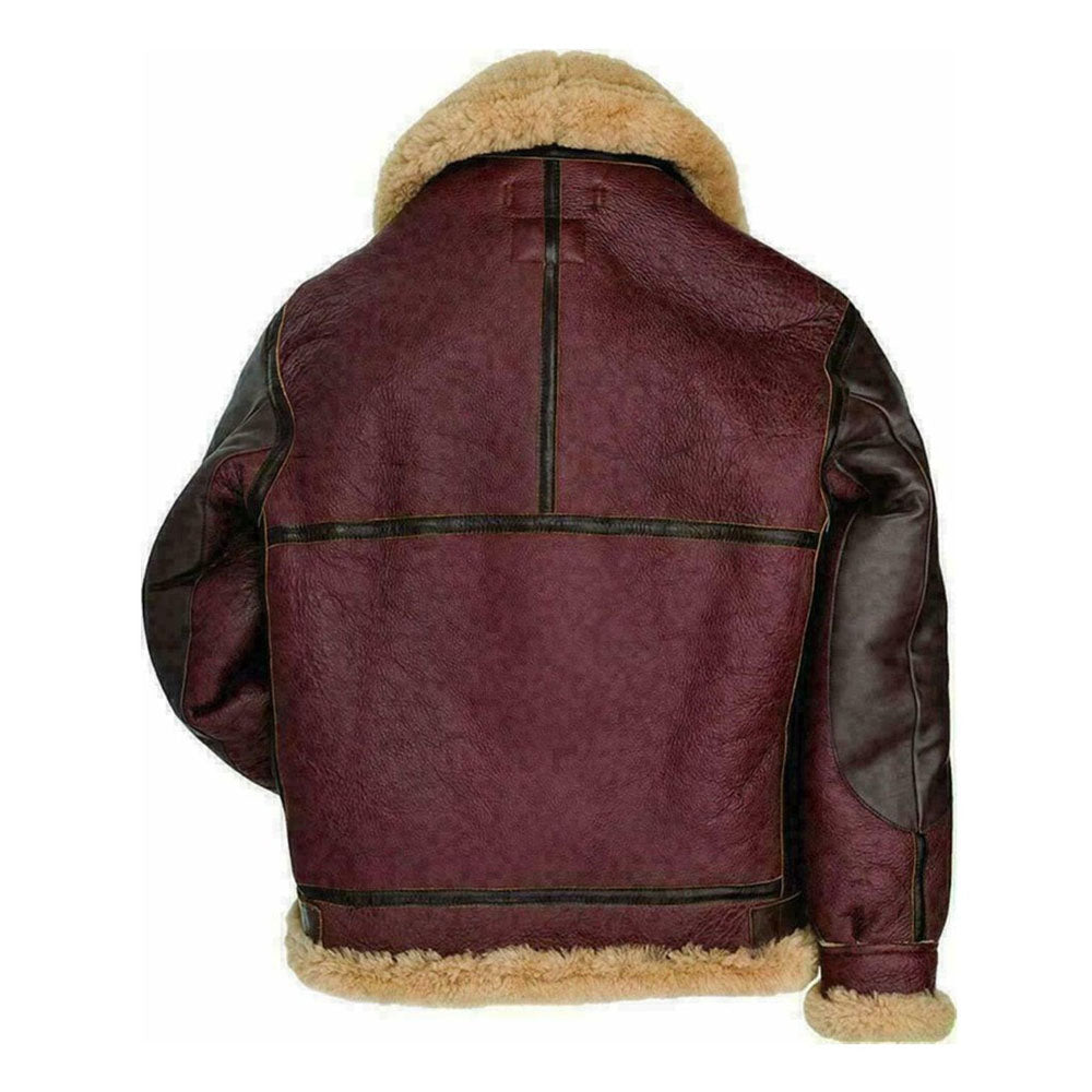 Flying Fur Sheepskin Pilot Maroon Shearling Leather Jacket