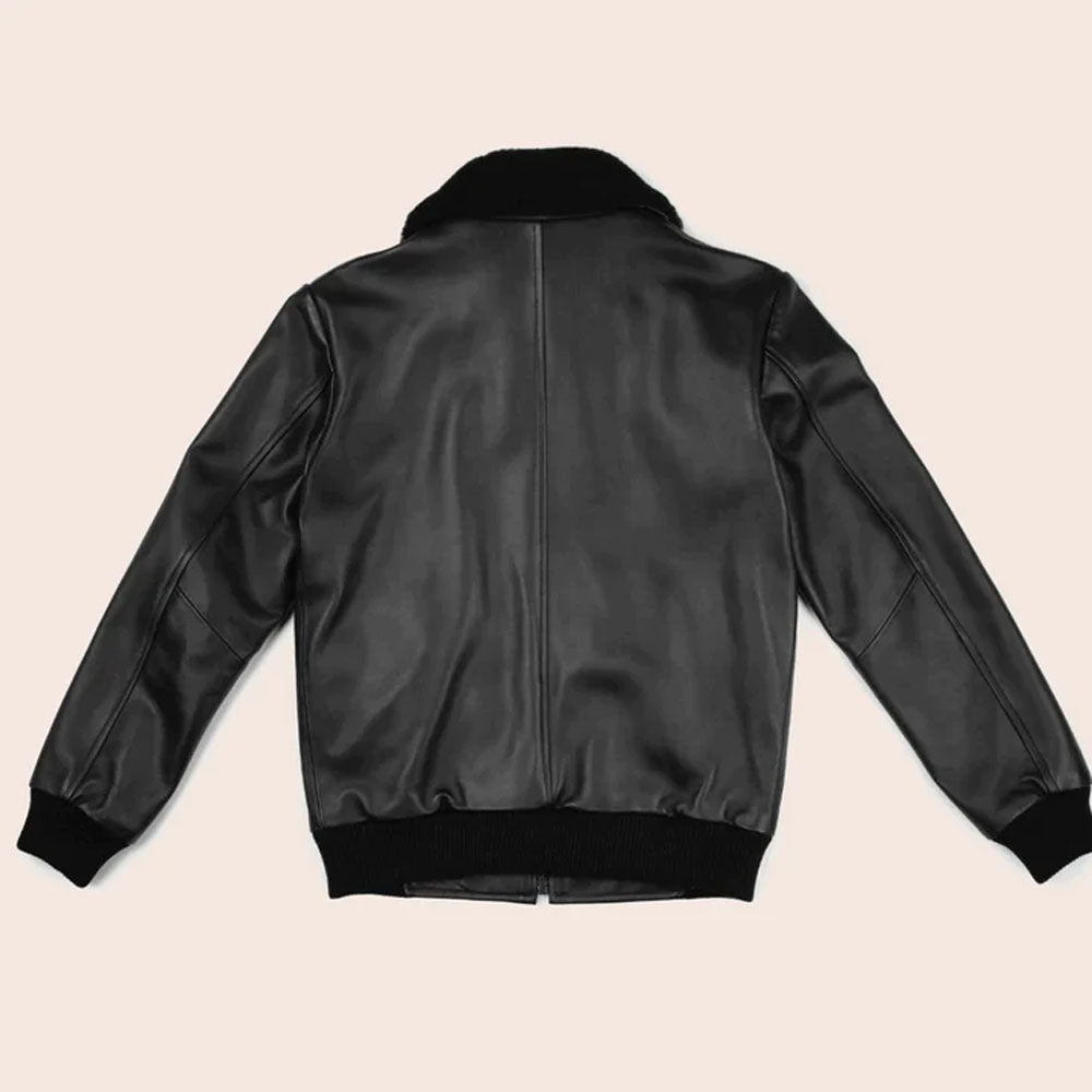 Black Bomber Men's Flight F-1 Leather Jacket