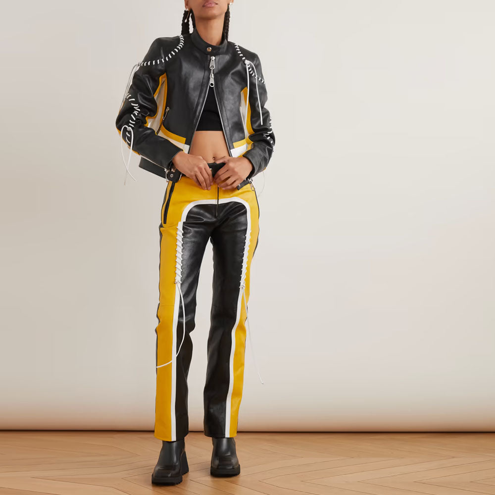 Women Black Sheepskin Motorcycle Riding Leather Biker Jacket