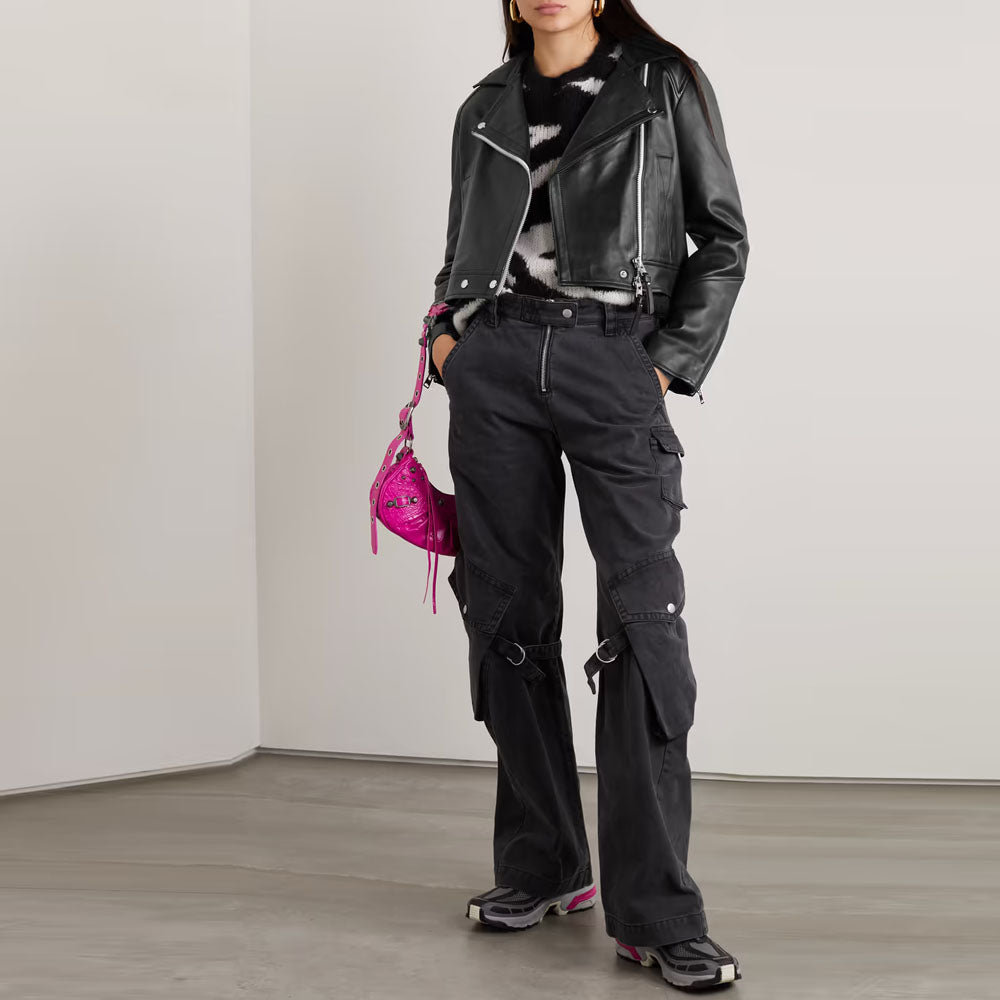 Women Black Lambskin Leather Riding Biker Jacket