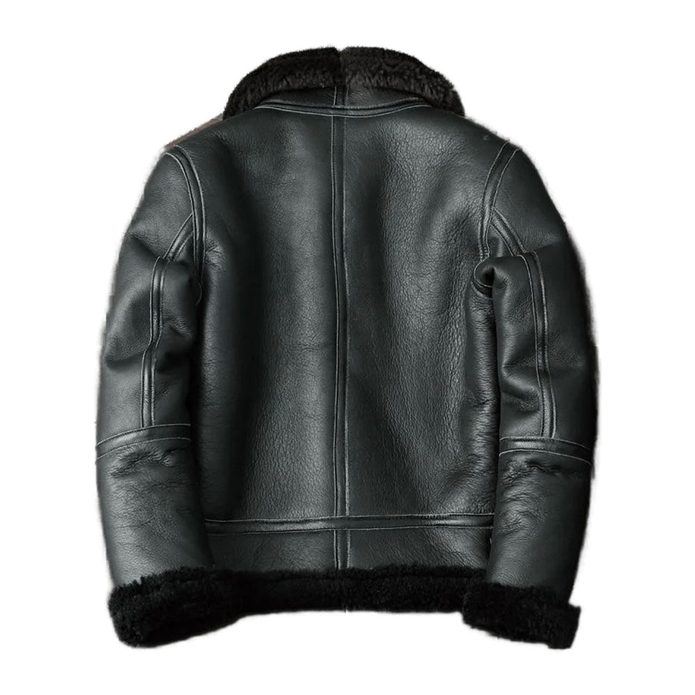 Sheepskin Aviator Flight B3 Pilot Fur Airforce Black Shearling Leather Jacket