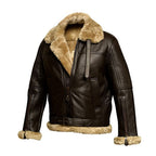 Men Sheepskin Flight RAF Aviator B3 Bomber Brown Fur Shearling Leather Jacket