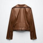Women Biker Motorcycle Sheepskin Brown Leather Jacket