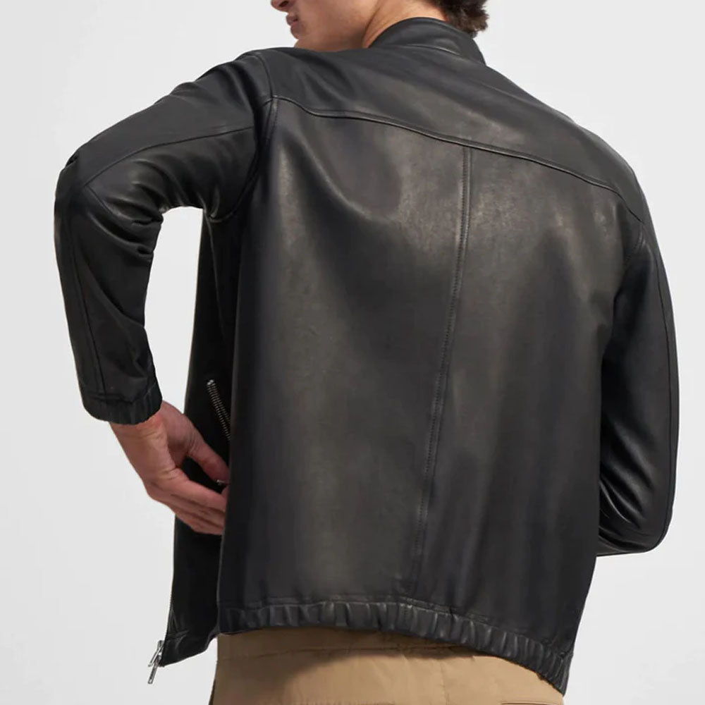 Men's Riding Motorcycle Lambskin Black Leather Jacket