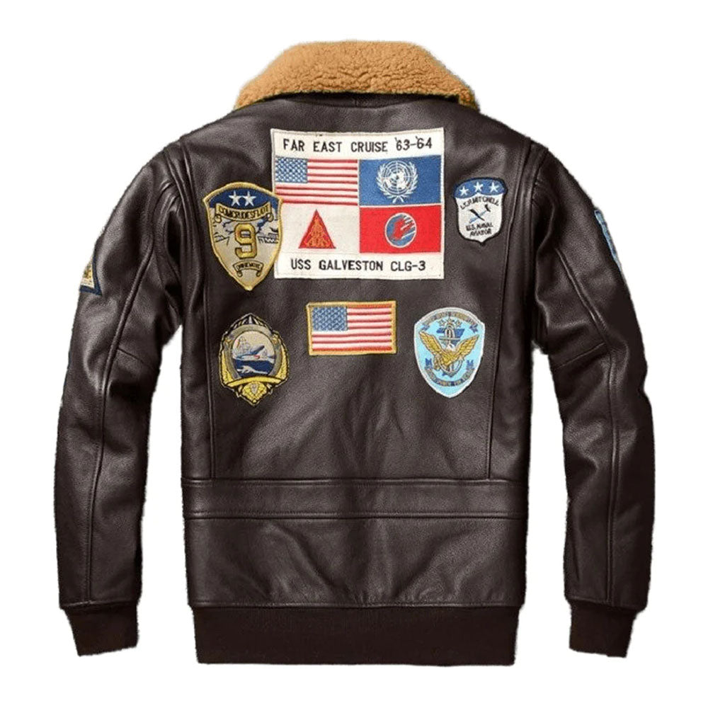 Men Airforce Pilot RAF Fur Collar Sheepskin Brown Shearling Leather Jacket