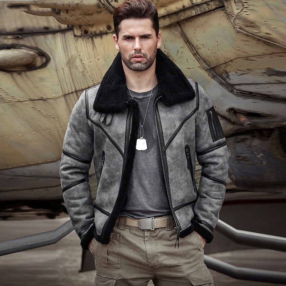 Mens Aviator B3 Bomber Coat Flying RAF Sheepskin Airforce Leather Jacket
