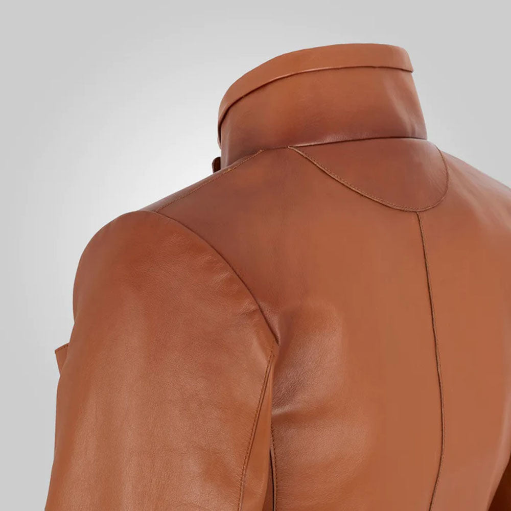 Women Sheepskin Cropped Brown Leather Jacket