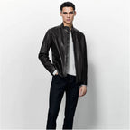 Men Sheepskin Biker Black Leather Jacket
